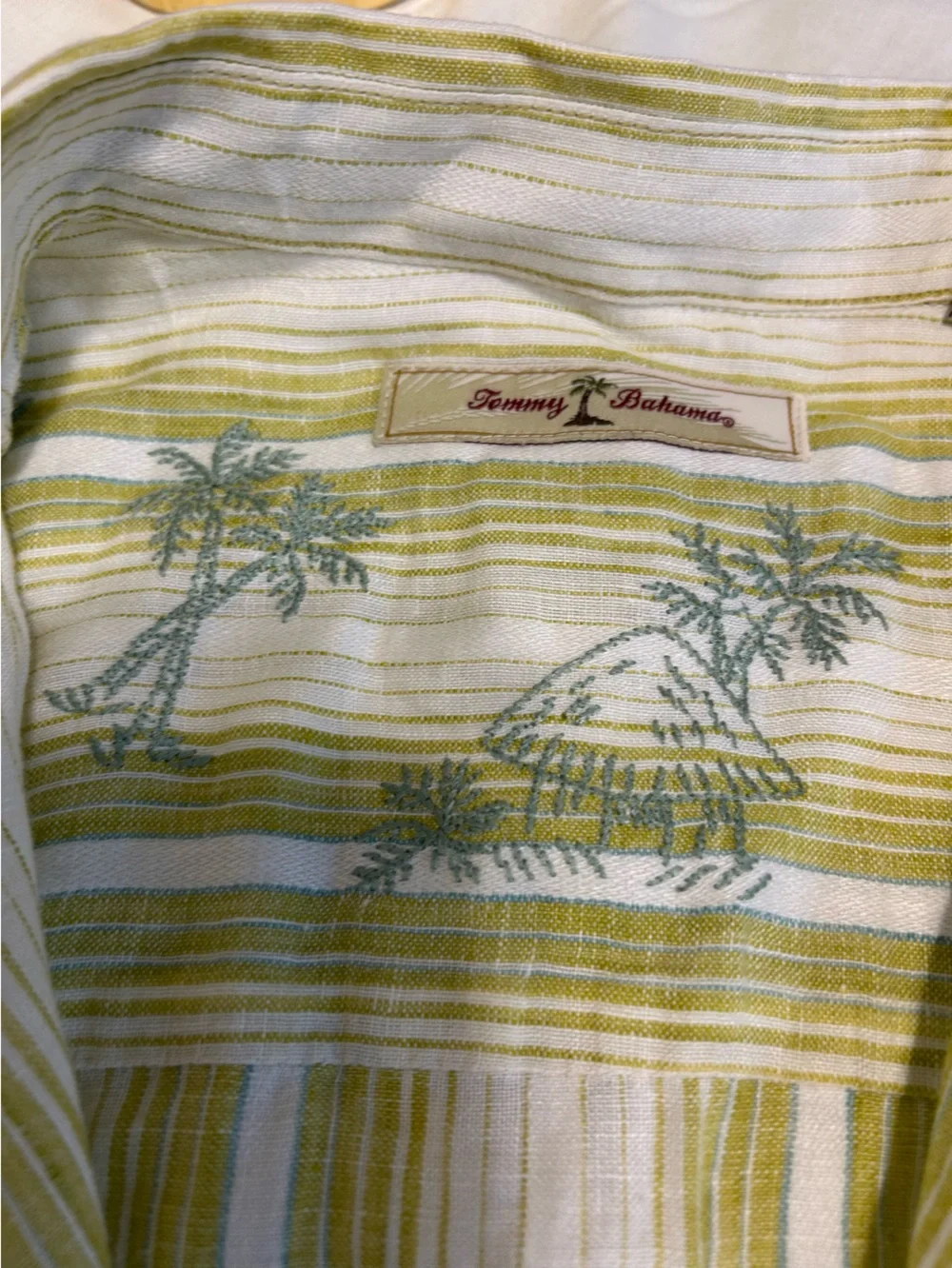 Tommy Bahama Light Green and White Striped Linen-Blend Button Down